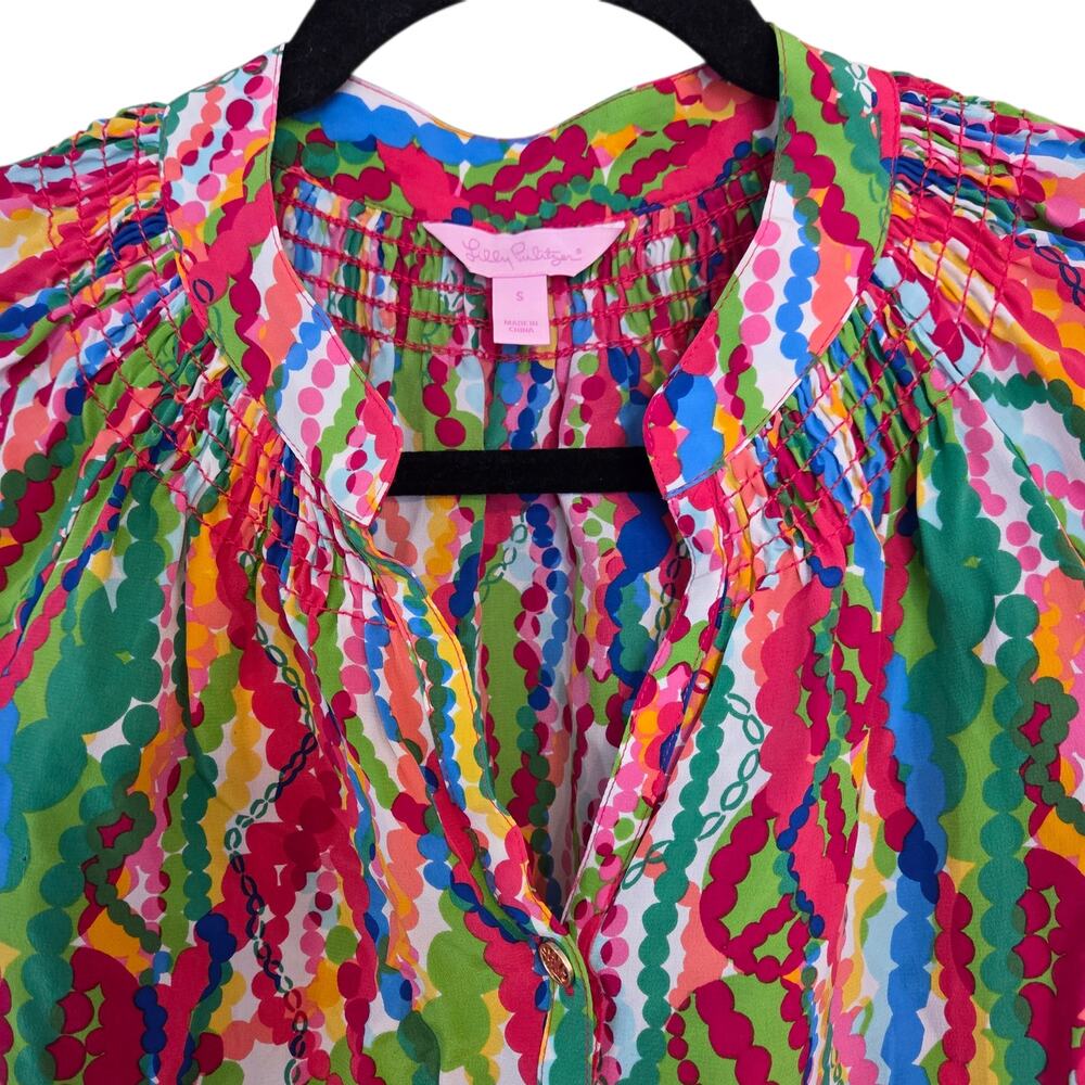 Lilly Pulitzer Elsa Silk Blouse Dripping In Jewels print Bright Long Sleeve sz S